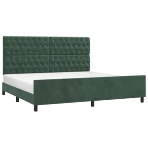 vidaXL Cadre de lit avec tête de lit Vert foncé 200x200 cm Velours pas cher