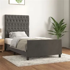 vidaXL Cadre de lit avec tête de lit Gris foncé 90x190 cm Velours pas cher