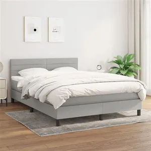 vidaXL Sommier à lattes de lit avec matelas Gris clair 140x190cm Tissu pas cher
