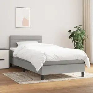 vidaXL Sommier à lattes de lit avec matelas Gris clair 90x200 cm Tissu pas cher