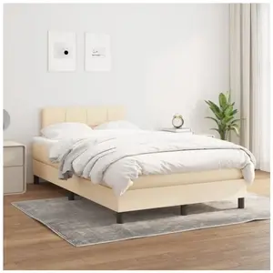 vidaXL Sommier à lattes de lit avec matelas Crème 120x200 cm Tissu pas cher