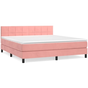 vidaXL Sommier à lattes de lit avec matelas Rose 200x200 cm Velours pas cher