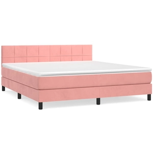 vidaXL Sommier à lattes de lit avec matelas Rose 160x200 cm Velours pas cher