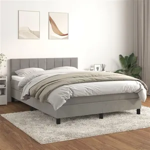 vidaXL Sommier à lattes de lit et matelas Gris clair 140x190cm Velours pas cher