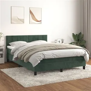 vidaXL Sommier à lattes de lit et matelas Vert foncé 140x190cm Velours pas cher