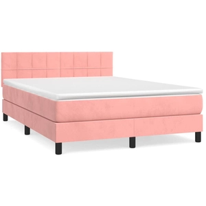 vidaXL Sommier à lattes de lit avec matelas Rose 140x190 cm Velours pas cher