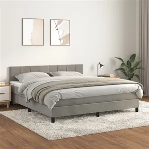 vidaXL Sommier à lattes de lit et matelas Gris clair 160x200cm Velours pas cher