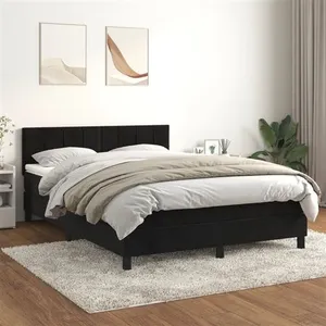 vidaXL Sommier à lattes de lit avec matelas Noir 140x200 cm Velours pas cher