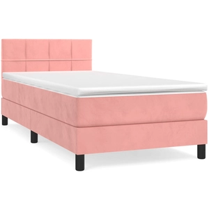 vidaXL Sommier à lattes de lit avec matelas Rose 100x200 cm Velours pas cher