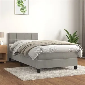 vidaXL Sommier à lattes de lit et matelas Gris clair 100x200cm Velours pas cher