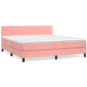 vidaXL Sommier à lattes de lit avec matelas Rose 160x200 cm Velours pas cher