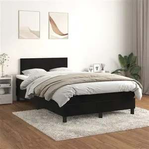 vidaXL Sommier à lattes de lit avec matelas Noir 120x200 cm Velours pas cher