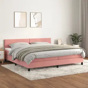 vidaXL Sommier à lattes de lit avec matelas Rose 200x200 cm Velours pas cher