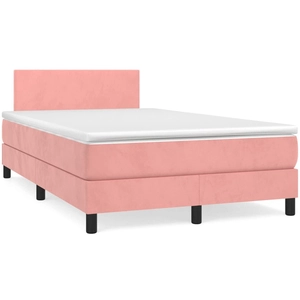 vidaXL Sommier à lattes de lit avec matelas Rose 120x200 cm Velours pas cher