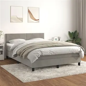 vidaXL Sommier à lattes de lit et matelas Gris clair 140x190cm Velours pas cher