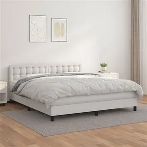 vidaXL Sommier à lattes de lit avec matelas Blanc 180x200cm Similicuir pas cher