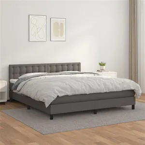vidaXL Sommier à lattes de lit avec matelas Gris 180x200 cm Similicuir pas cher