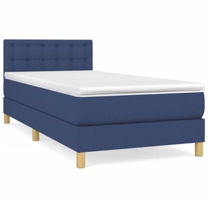 vidaXL Sommier à lattes de lit avec matelas Bleu 90x190 cm Tissu pas cher