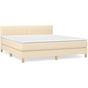 vidaXL Sommier à lattes de lit avec matelas Crème 160x200 cm Tissu pas cher