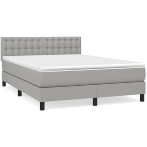 vidaXL Sommier à lattes de lit avec matelas Gris clair 140x190cm Tissu pas cher