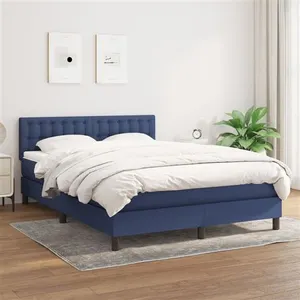 Comparateur de prix : vidaXL Sommier à lattes de lit avec matelas Bleu 140x190 cm Tissu