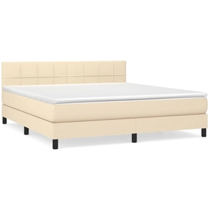 vidaXL Sommier à lattes de lit avec matelas Crème 160x200 cm Tissu pas cher