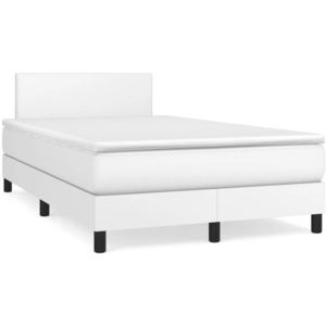 vidaXL Sommier à lattes de lit avec matelas Blanc 140x190cm Similicuir pas cher