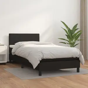 vidaXL Sommier à lattes de lit avec matelas Noir 90x190 cm Similicuir pas cher
