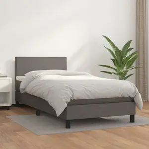 vidaXL Sommier à lattes de lit avec matelas Gris 90x190 cm Similicuir pas cher