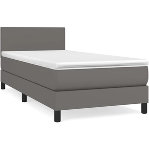 vidaXL Sommier à lattes de lit avec matelas Gris 90x200 cm Similicuir pas cher