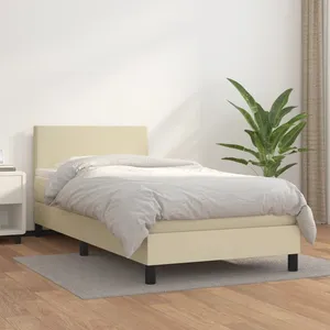 Sommier à lattes de lit avec matelas Crème 100x200cm Similicuir vidaXL pas cher