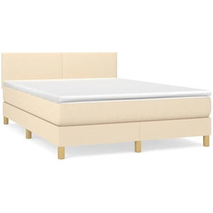 vidaXL Sommier à lattes de lit avec matelas Crème 140x200 cm Tissu pas cher