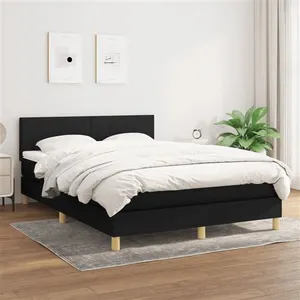 vidaXL Sommier à lattes de lit avec matelas Noir 140x190 cm Tissu pas cher