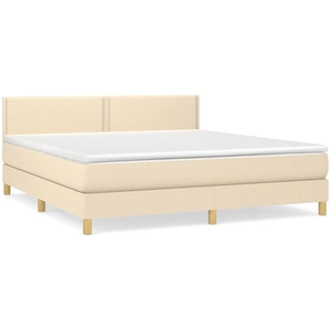vidaXL Sommier à lattes de lit avec matelas Crème 200x200 cm Tissu pas cher