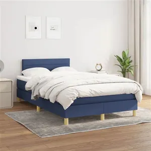 vidaXL Sommier à lattes de lit avec matelas Bleu 120x200 cm Tissu pas cher