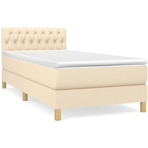vidaXL Sommier à lattes de lit avec matelas Crème 90x200 cm Tissu pas cher
