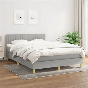 vidaXL Sommier à lattes de lit avec matelas Gris clair 140x190cm Tissu pas cher