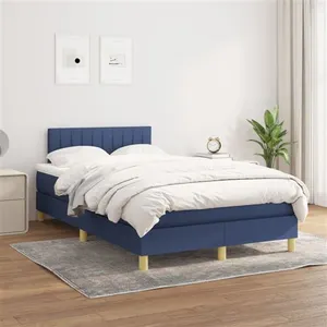 vidaXL Sommier à lattes de lit avec matelas Bleu 120x200 cm Tissu pas cher