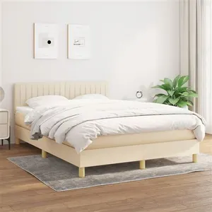 vidaXL Sommier à lattes de lit avec matelas Crème 140x200 cm Tissu pas cher