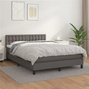 vidaXL Sommier à lattes de lit avec matelas Gris 140x200 cm Similicuir pas cher