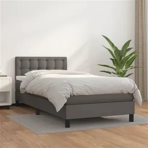 vidaXL Sommier à lattes de lit avec matelas Gris 90x200 cm Similicuir pas cher