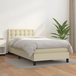 Sommier à lattes de lit avec matelas Crème 100x200cm Similicuir vidaXL pas cher