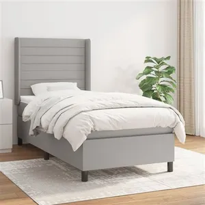 vidaXL Sommier à lattes de lit avec matelas Gris clair 100x200cm Tissu pas cher