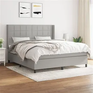 vidaXL Sommier à lattes de lit avec matelas Gris clair 180x200cm Tissu pas cher