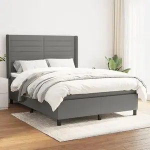 vidaXL Sommier à lattes de lit avec matelas Gris foncé 140x190cm Tissu pas cher