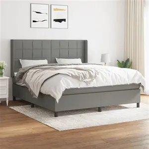 vidaXL Sommier à lattes de lit avec matelas Gris foncé 160x200cm Tissu pas cher