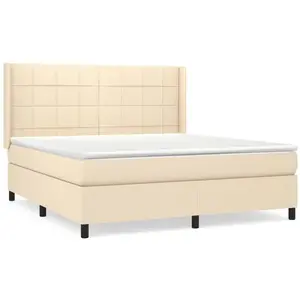 vidaXL Sommier à lattes de lit avec matelas Crème 160x200 cm Tissu pas cher