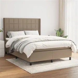 vidaXL Sommier à lattes de lit avec matelas Taupe 140x190 cm Tissu pas cher