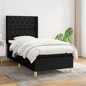 vidaXL Sommier à lattes de lit et matelas Noir 80x200 cm Tissu pas cher