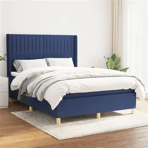 vidaXL Sommier à lattes de lit avec matelas Bleu 140x190 cm Tissu pas cher